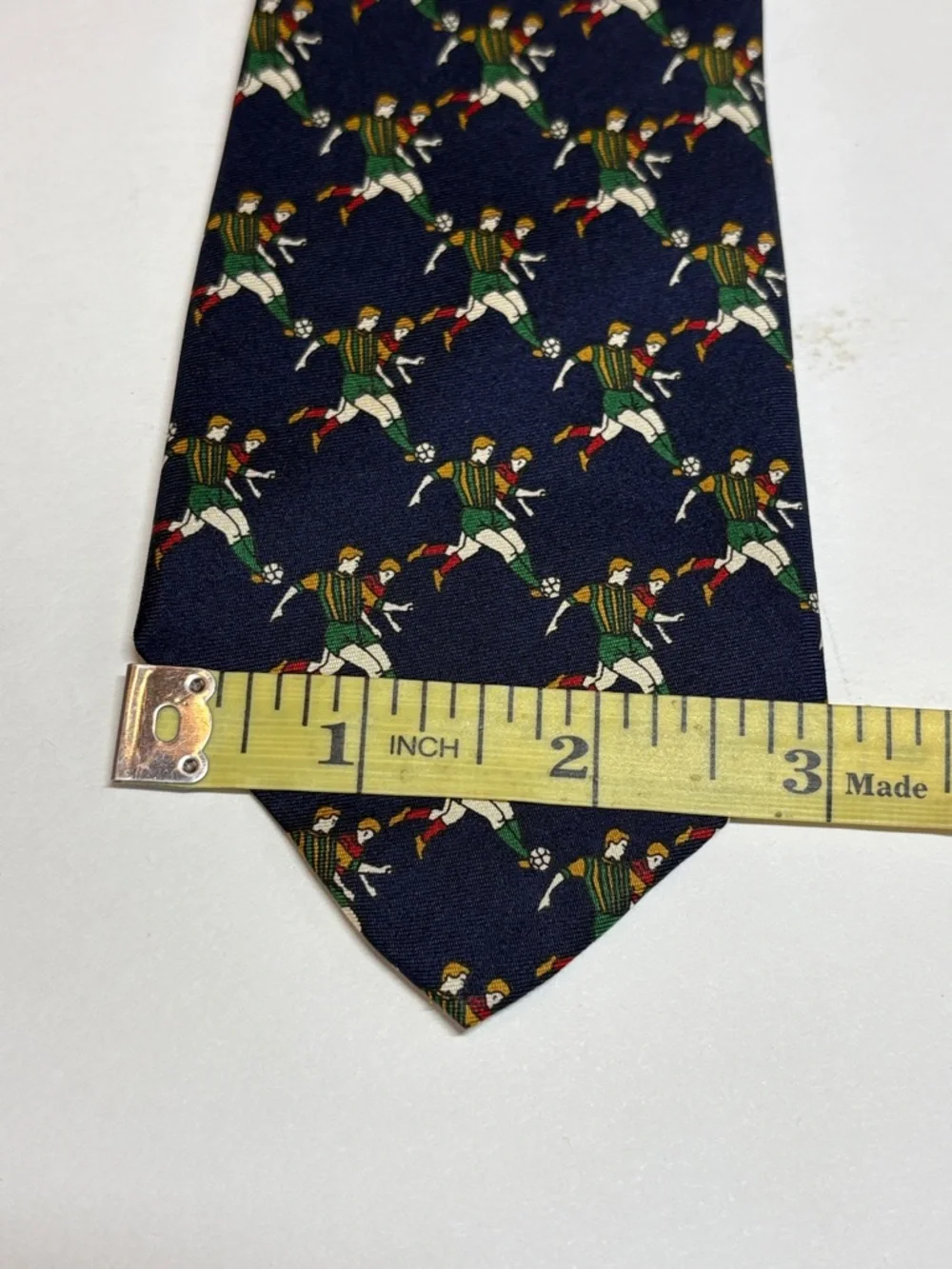 Class Club Young Men’s Navy Patterned Silk Tie - Navy Multicolor Soccer Motif